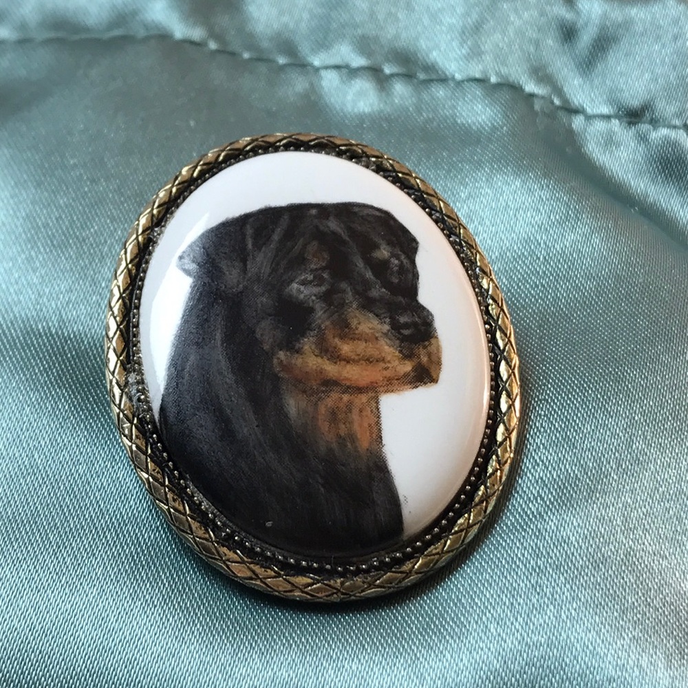 Rottweiler Dog Painted Brooch